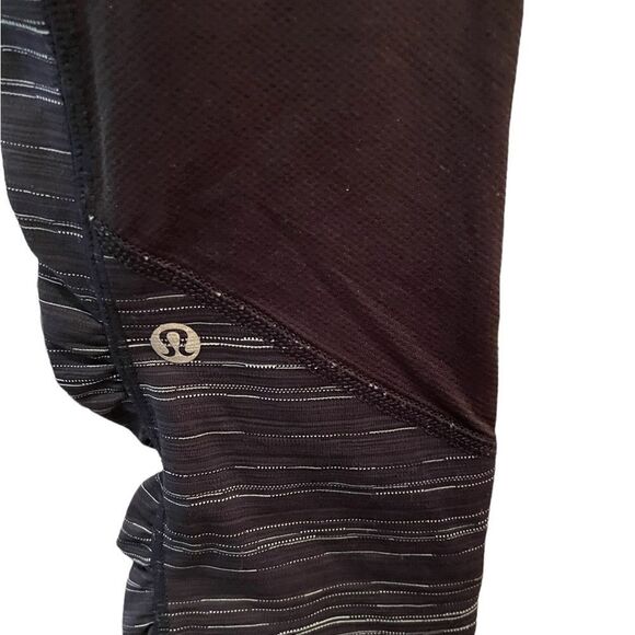 #6 Lululemon  Wunder Under Cropped Workout Leggings Blue with grey stripes - Picture 4 of 5